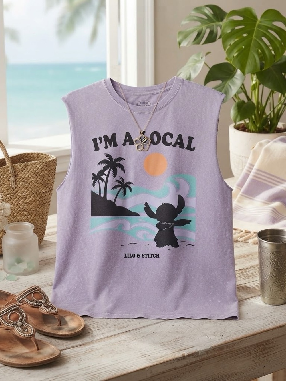 Disney Stitch I'm a Local Graphic Muscle Tee Tank Top M